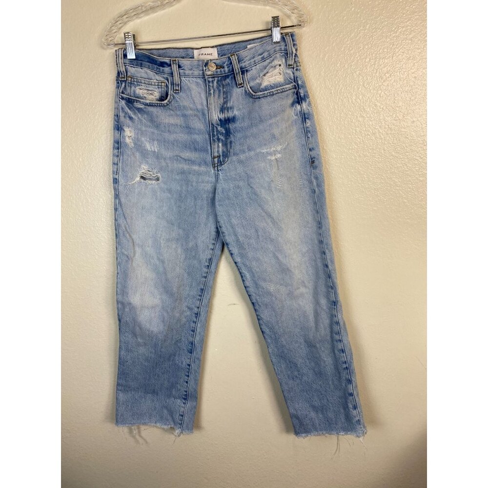 Frame Women's Le Jane Crop Jeans Light Wash Distressed Denim Size 27‎ Straight
